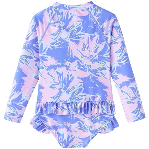 Image of UMELOK Girls Long Sleeve Rash Guard One Piece Swimsuits UPF 50+ Ruffle Zipper Bathing Suit 4-10 Years