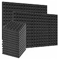 24Pack 12'' x 12'' x 2'' Acoustic Foam Pyramid High Density Flame Retardant Sound Proof Foam Panels Studio Soundproof Absorption Treatment Panel Tile Wedge Protective (Black)