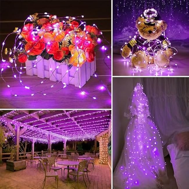 Solar String Lights Outdoor Waterproof 2 Pack Total 66ft 200LED 8 Modes Twinkle Lights Solar Fairy Lights for Patio, Garden Yard Party Wedding Tree Christmas Halloween Decoration, Purple