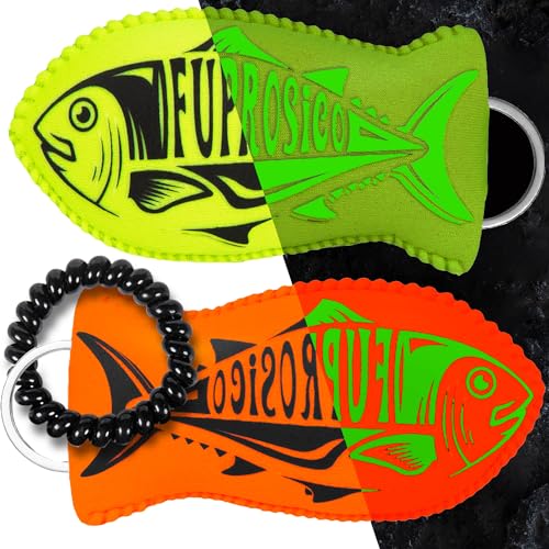Image of 2 Pack Boat Key Float, Glow in the Dark Floating Keychain for 5-6 Boat Keys,100% Waterproof Key Floats,Strong Buoyancy,Floating Key Ring with Coil, Green&Orange