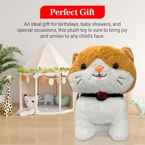 Image of ADORA Cute Cat Soft Toy Plush - 25cm Orange & White Kitten Stuffed Animal | Ultra-Soft & Cuddly Plushie with Red Collar | Gift for Girls, Boys, Kids, and Cat Lovers | Kawaii Plush Toy for All Ages