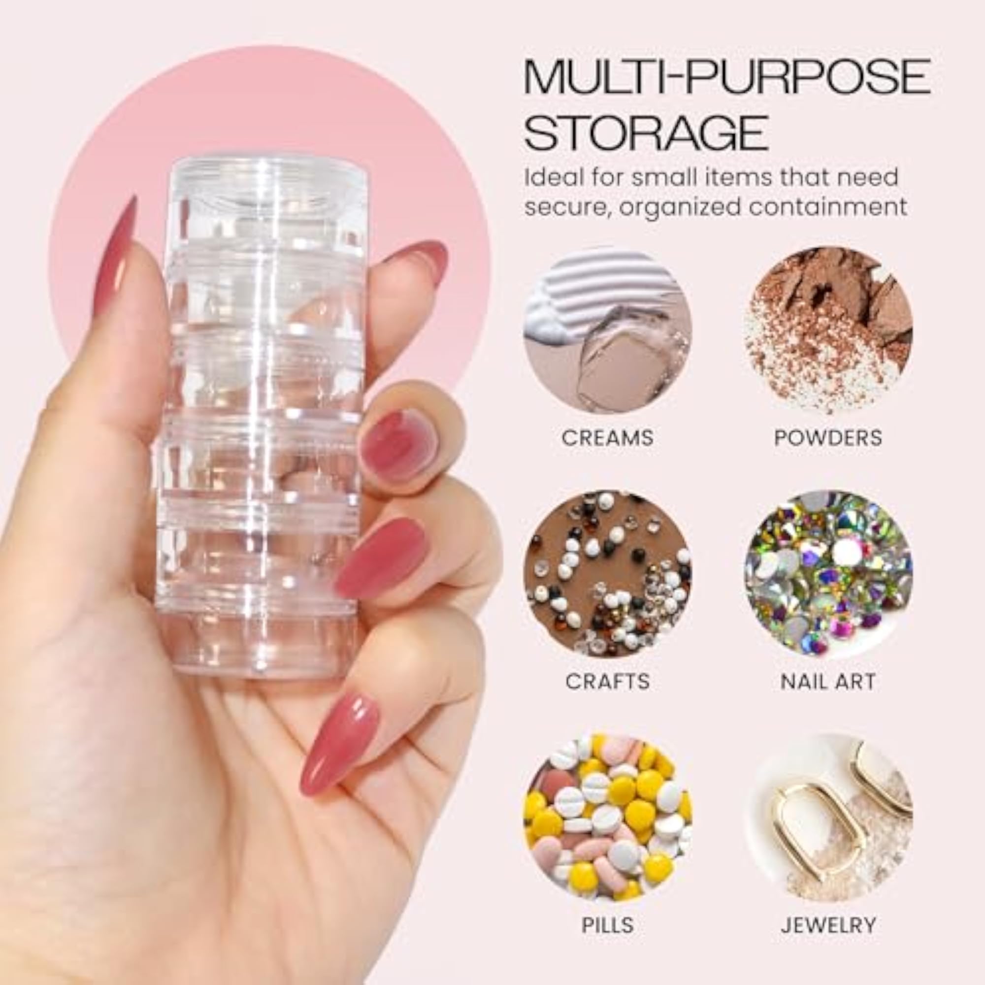 Beauticom 5G Stackable Clear Round Plastic Jars