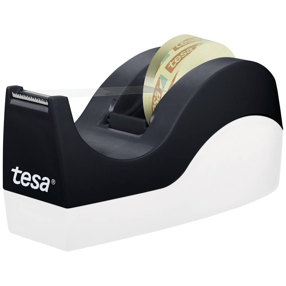 tesa Easy Cut Office Dispenser ORCA - Non-Slip Adhesive Tape Dispenser - Easy Handling, Clean Cut - 8 Rolls tesafilm Transparent 33 m x 19 mm