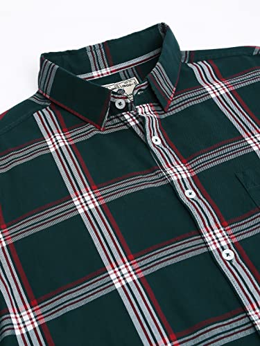 Image of Dennis Lingo Men's Checkered Bottle Slim Fit Cotton Casual Shirt with Spread Collar & Full Sleeves