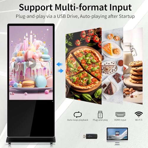 Image of 43 Inch Digital Signage, FHD 1080P Commercial Interactive Kiosk LCD Android Monitor Indoor Advertising Display with 500 Nits High Brightness, Android 14 (4+32GB), Non-Touch