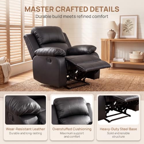 Image of Manual Leather Lounge Recliner Chair with Adjustable Backrest,Black