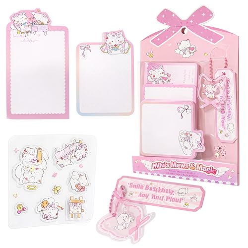 Image of FunBlast Cute Cat Sticky Notes - Cat Memo Pad, Kawaii Sticky Note for Kids & Girls, Self Adhesive Notes and Bookmark, Stationery Gift for School, Office & Personal Use (Pink2)