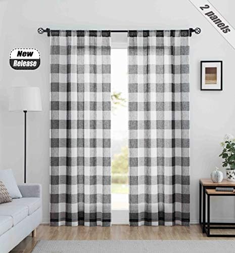 Ronaldecor Black and White Buffalo Plaid Curtains 63 Inch Length Gingham Plaid Check Sheer Drapes for Living Room Bedroom, Rod Pocket 2 Panels, 40'' x 63''