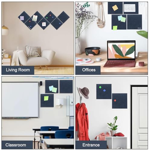 Image of Climberty 6-Piece Felt Board Bulletin Board 30x30cm Self-Adhesive Wall Panels with 50 Pushpins, Felt Message Board for Notes, Photos and Schedules Compatible with Home Office Decor (Blue)