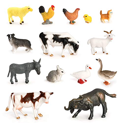 Volnau Mini Barnyard Toys 14PCS Farm Figurines Miniature Animals for Toddlers Kids Christmas Birthday Gift Plastic Dino Toys Figures Preschool Pack Goat Sheep Dog Chick Cow