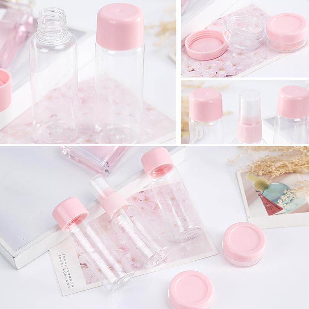 RRJ Plastic Portable Travel Cosmetics Bottles Plastic Pressing Spray Bottle for Cosmetic, Makeup, Toiletries Liquid Containers Bottles (7 Pcs/Set, Assorted Colour) 1