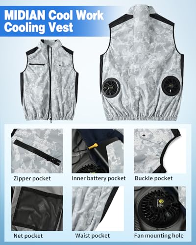 Image of MIDIAN Air Conditioning Vest 30V High-Power Fans 20000mAh Battery Cooling Workwear for Hot Summer Outdoor & Industrial Use