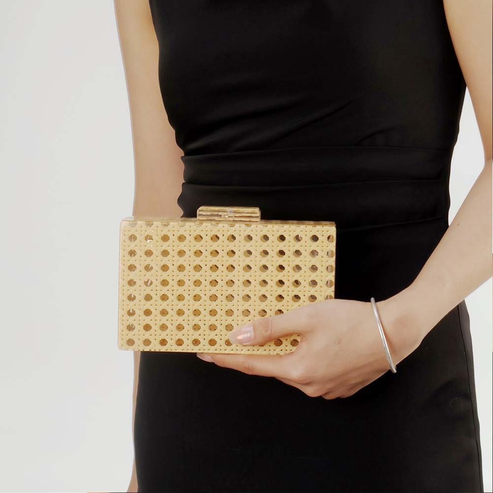 Women Acrylic Bag Rattan Clutch Purse Woven Bag Square Box Crossbody Handbag Shoulder Bag Summer Beach Purse - Image 2