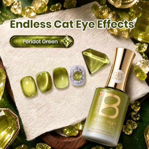 Image of Beetles Peridot Green Cat Eye Gel Nail Polish, 15ML HEMA-Free Magnetic
