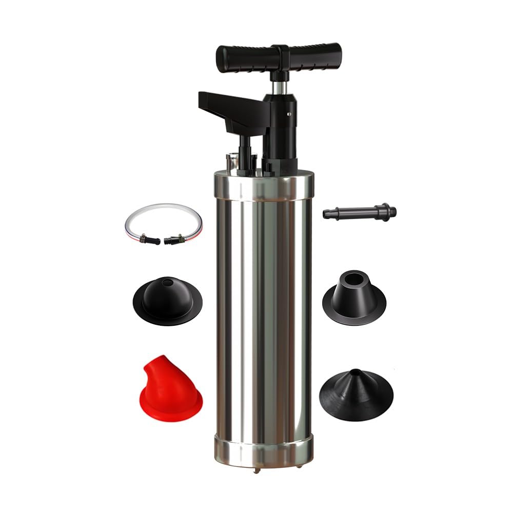 Qcesorib B Qcesori Toilet Unblocker With 4 Suckers, Toilet Plunger With Pressure Gauge, Plunger Sink Unblocker, High Pressure Plunger Kit, For Unblocking Toilet Athtu Shower Floor Drain