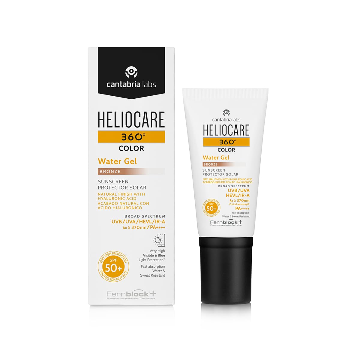 Heliocare 360° Color Water Gel SPF 50+, Crema Solar Facial, Fotoprotector Avanzado, Ultraligera, Hidratante, Pieles Normales y Sensibles, Resistente al Agua, Color Bronze, 50ml