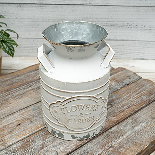 Misixile Galvanized Metal Milk Can Rustic Farmhouse Vase French Country Style Metal Vase Flower Bucket - 9.8" H #TOP1
