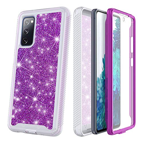 JACKPOT WIRELESS for Samsung Galaxy S20 FE Full Body Shockproof Case, with Built in Screen Protector Girls Women Protective Bling Sparkle Cover Quicksand Glitter Cute Phone Case (Purple)