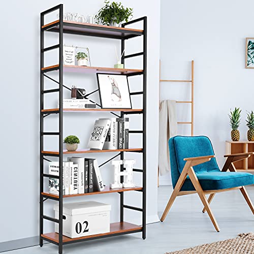 Devo 6 Tier Bookshelf Wall Book Shelves Bookcase Industrial Storage Shelves Freestanding Shelving Unit Black Metal Frame Tall Bookcases with Anti-tip Kit Devo 6 Tier Bookshelf Wall Book Shelves Bookcase Industrial Storage Shelves Freestanding Shelving Unit Black Metal Frame Tall Bookcases with Anti-tip Kit