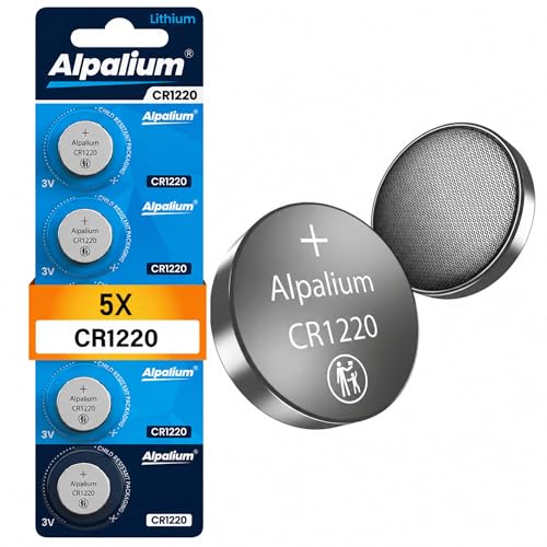 CR1220 Batterie Knopfzelle 5er Pack 3V Alpalium Hohe Leistung für Fernbedienungen Schlüsselanhänger CPUs tragbare und medizinische Geräte CR 1220 Premium Qualität & Lange Lagerfähigkeit