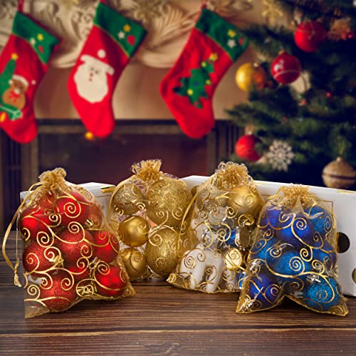 Image of Staruby Organza Gift Bags 100Pcs Gold Sheer Organza Bag 5x7 Inch Mesh Favor Bags Drawstring Jewelry Rattan Printed Gift Pouches for Wedding Party Favors Couple Shower Gifts Candy Bags