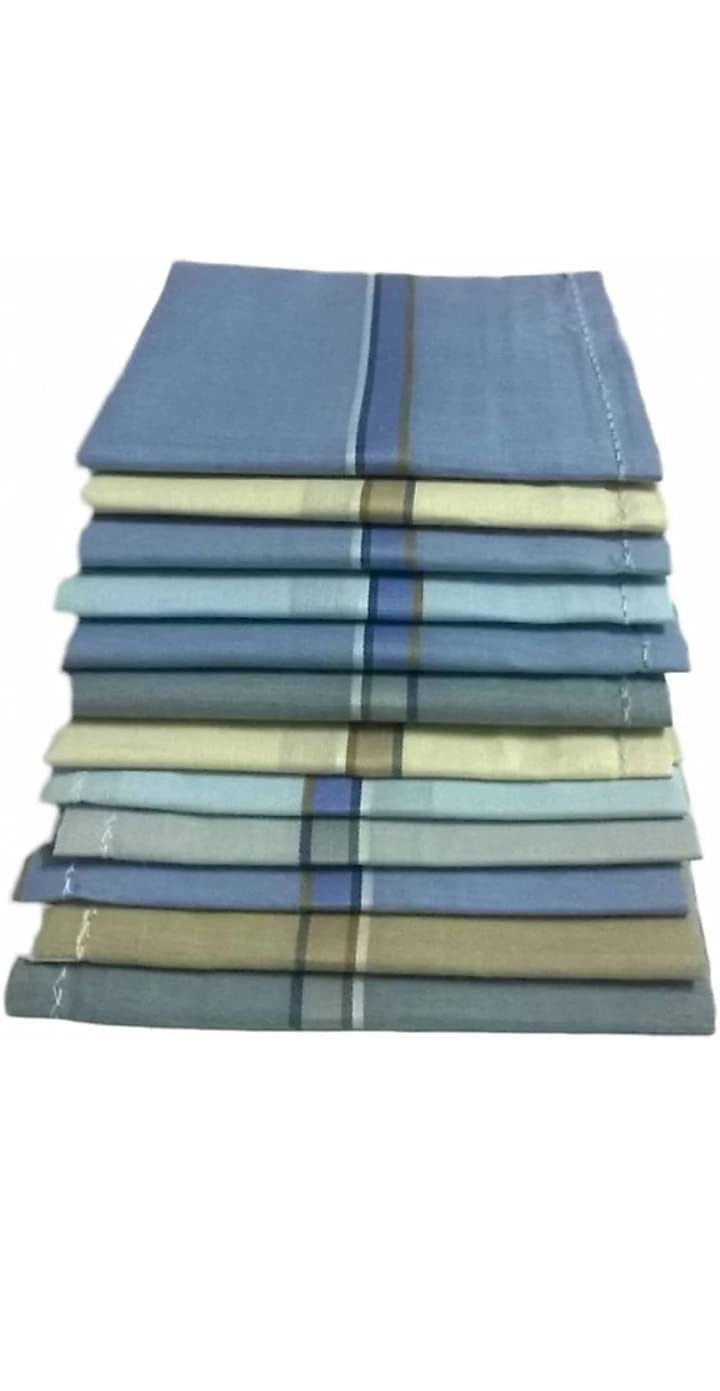 Atoliya's 100% Cotton Premium Collection Handkerchiefs Hanky For Men -Set of 12 MultiColor Striped XXL King Size HankerChief