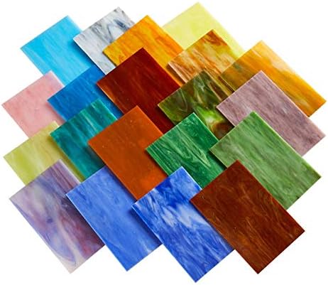 MaxGrain 20 Sheets Variety Stained Glass Sheets,4x6 inch Tiffany Stained Glass Packs for Crafts, Mixed Bright Color and Patterns