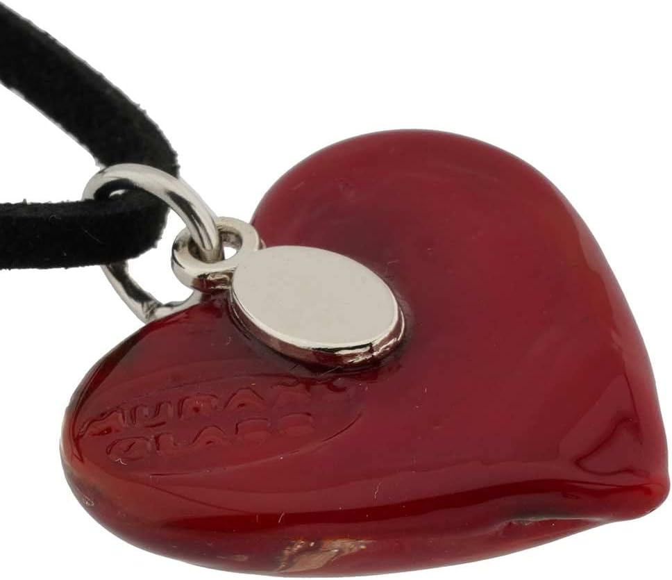 Glass Of Venice Italian Murano Glass Heart Necklace - Gold Sparkling Handblown Heart Pendant On A Cord Made in Venice, Italy - Murano Love Heart Necklace for Women