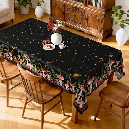 Nappe de cuisine champignon bohème lavable 140x180 anti-tache
