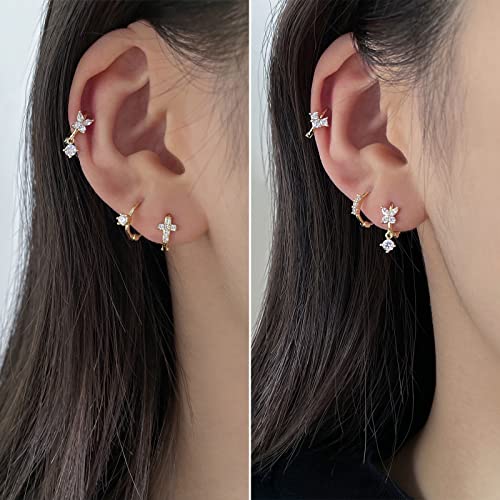 Image of DAILY VIBES Dainty Butterfly Cross CZ Small Huggie Hoop Earrings for Women
