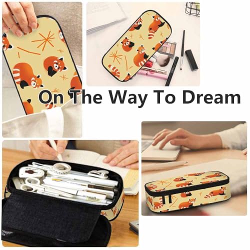 Image of Yekiua Red Panda Pencil Case Organizer Cute Bamboo Bears College Office Big Capacity Pencil Bag