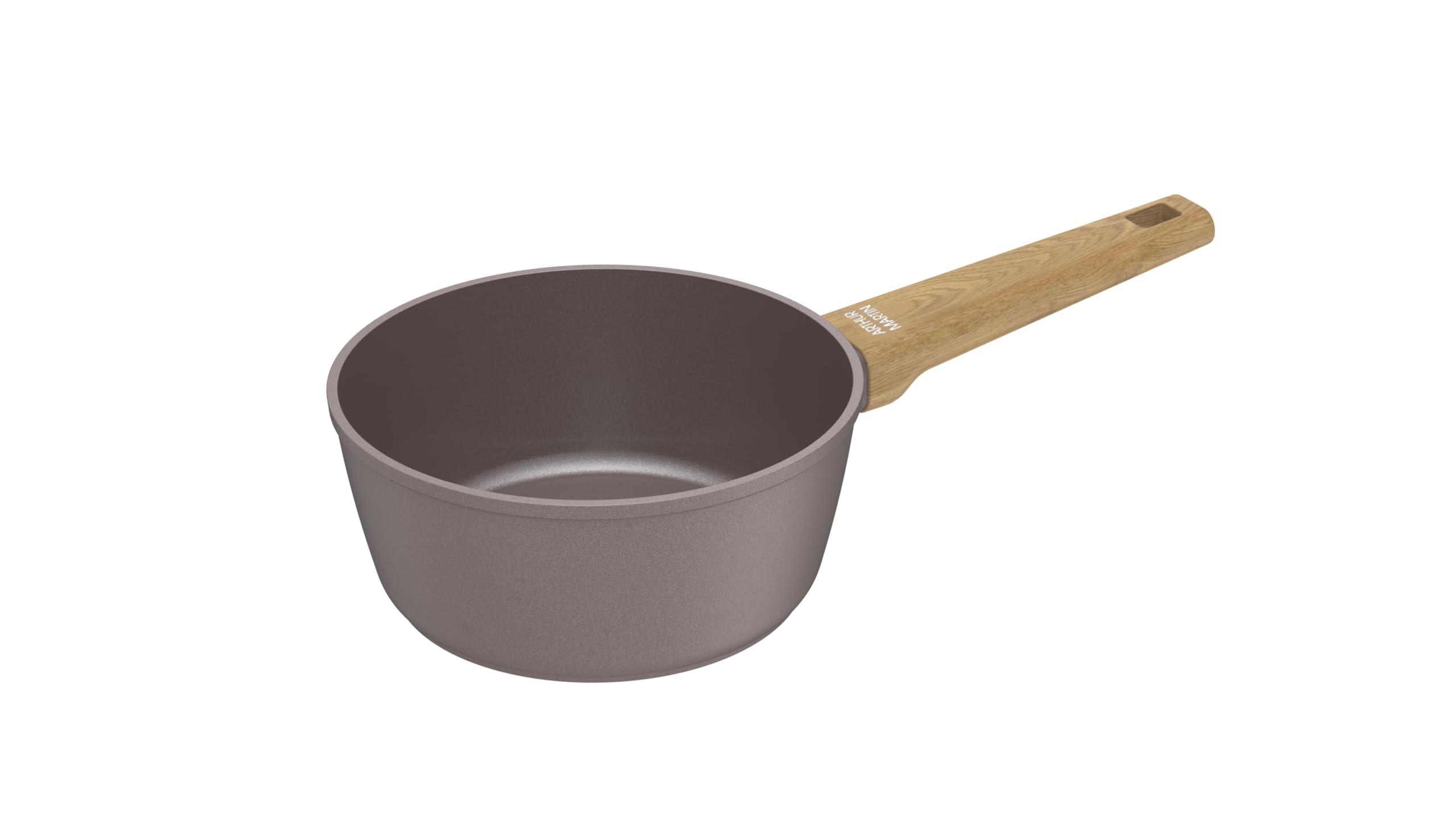 Arthur Martin - 3er-Set Kasserollen 16-18-20 cm - Geschmiedetes Aluminium Antihaft-Keramikbeschichtung - Bakelit-Griffe in Holzoptik - Alle Herdarten einschließlich Induktion - Farbe Braun