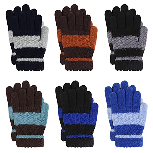 TAGVO 6 Paar Kinderhandschuhe, Stretch Vollfinger Handschuhe Winter Warme Strickhandschuhe für 4~7 Jahre alte Kinder Mädchen Jungen Schule Pendeln im Freien Spielen