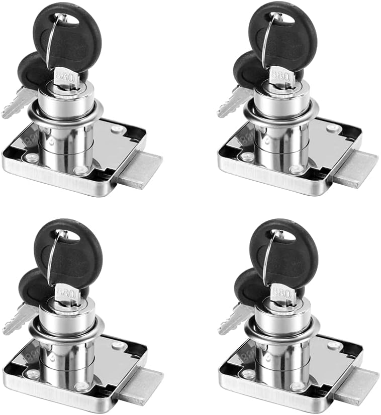Lpraer 4 Pack Cylinder Cam Drawer Lock with Keys, Cabinet Locks 20mm Cylinder and Chrome Finish, Keyed Alike with 8 Keys, Security Locks for Cupboard Door Cabinet Mailbox