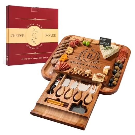 Personalized Acacia Charcuterie Board Gift Set with Cheese Knives & Drawer