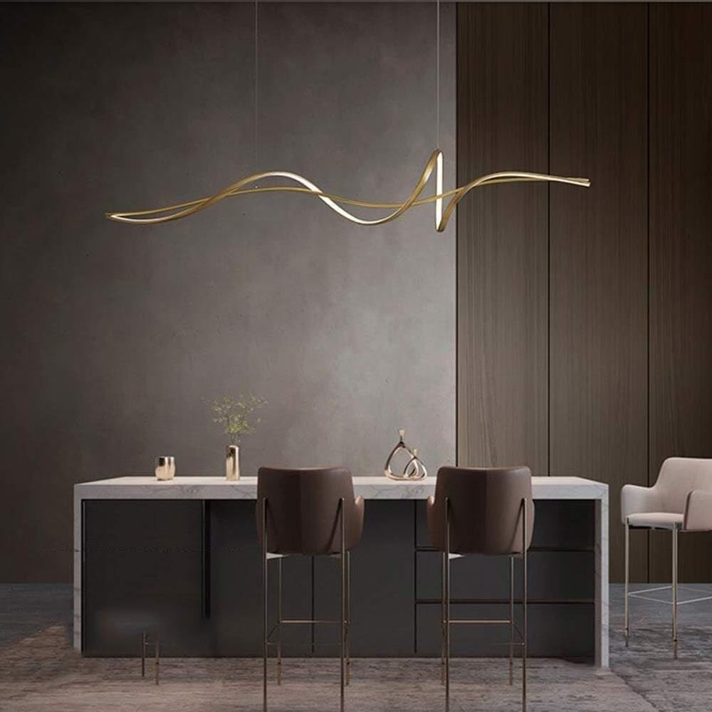 Lampadario , Lampada a sospensione lineare a LED in rame semplice nordico Lampada da tavolo a LED Lampada da pranzo lineare Luci da isola for sala da pranzo Cucina Isola Ufficio (dimensioni : 140cm) (
