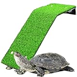 Saim 17Inch LengthTurtle Basking Platform Acrylic Reptile Ramp with Fake Grass Resting Terrace for Aquatic Turtles, Frogs, Newts, Salamanders and Axolotls - Large