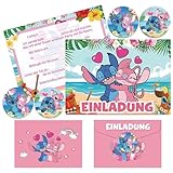 Gugatad 12 Einladungskarten mit 12 Umschlag,12 Runder Aufkleber,Kindergeburtstags Party Einladungen,Deutsch Stit Children,Birthday Party (E