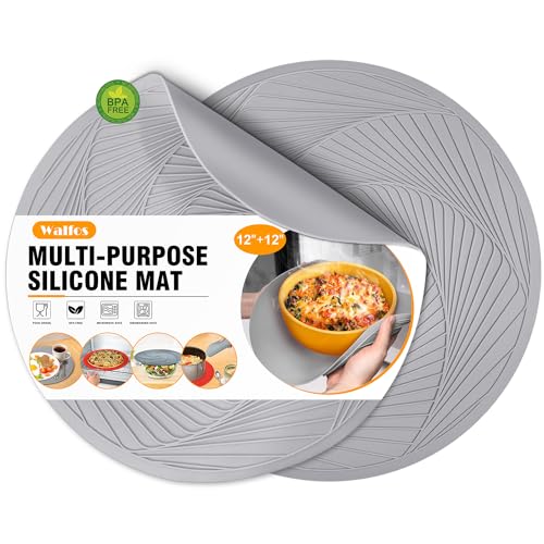 Image of Silicone Microwave Mats, Walfos Heat Resistant Multi-Purpose Microwave Trivet Mat, Non-Slip, BPA Free and Dishwasher Safe, Perfect for Microwave, Oven and Hot Pan, 2 Pieces