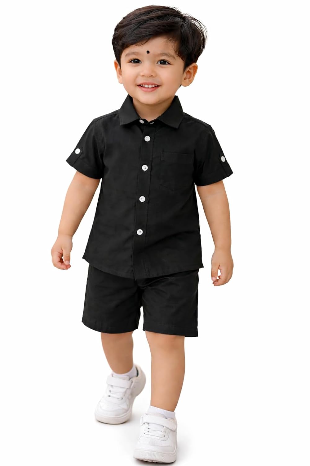 Aaraksh Baby Boys Cotton Shirt with Shorts | Half Sleeve Solid Plain Shirt with Elastic Shorts | Kids Summer Outfit