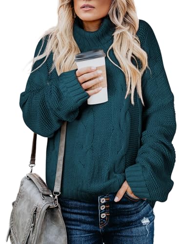 Image of Dokotoo Womens 2026 Winter Fall Solid Turtleneck High Neck Balloon Long Sleeve Sweaters Pullover Outerwear