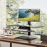Electric Standing Desk Converter 36" Wide, Height Adjustable Desk Riser, Computer Workstation, Sit-Stand Convertor for Home, Office, School (Black, 1 Arm Included)