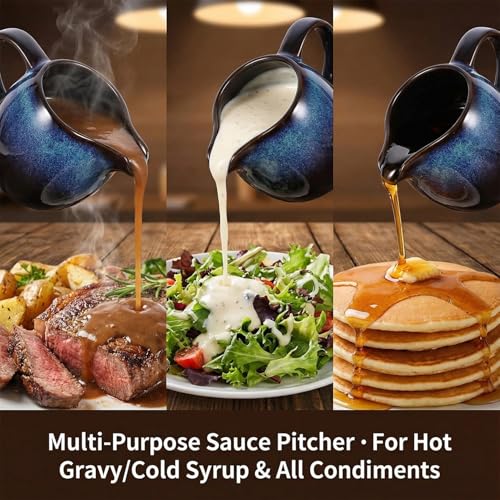 Ceramic Gravy Boat 95ml Vintage Creamer Pitcher with Handle Heat-Resistant Gravy Bowl for Coffee Milk Sauces Salad Dressings Broth Creamer Pitcher Bowl - Image 3