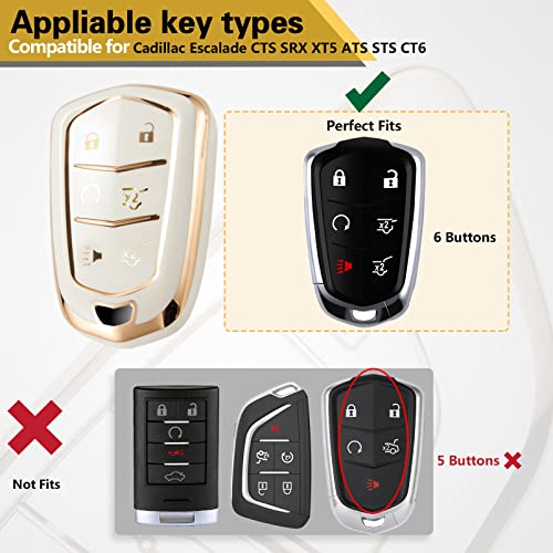 Image of for Cadillac Key Fob Cover with Luxury Diamond Bling Braided Rope Keychain, Upgraded Soft Key Case for 2015-2019 Escalade CTS SRX XT5 ATS STS CT6 (6 Buttons) (Gold,A2)