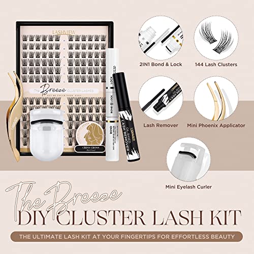 Lashview Diy Lash Extension Kit, 144 Pcs Lash Clusters With Lash Bond And Seal, Mascara Brush Cluster Lash Glue Remover, Lash Applicator And Travel Eyelash Curler For Diy Eyelashes Extensions(Style-Volume) #TOP1