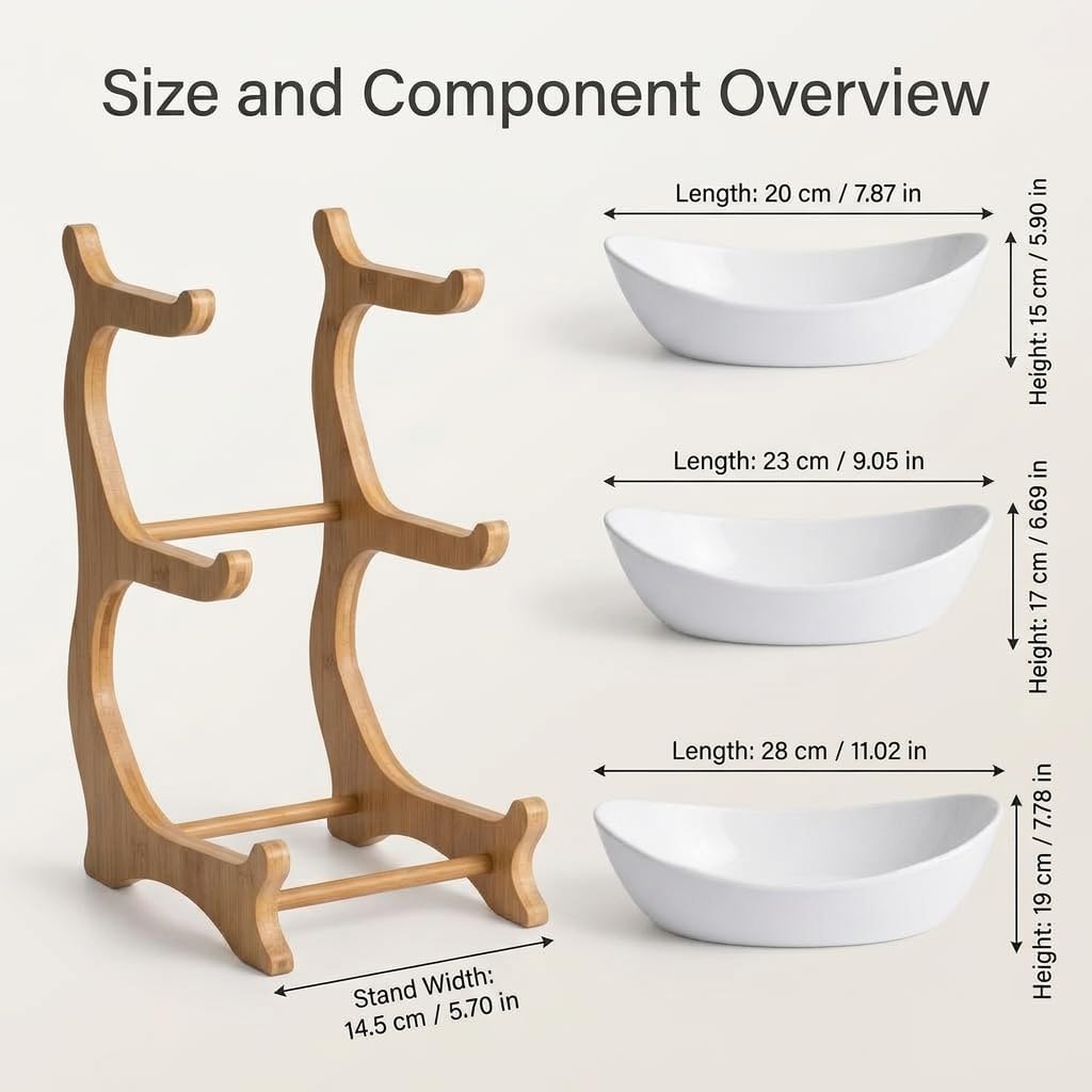 3‑Tier Fruit Bowl Stand for Kitchen Countertop, Removable Plastic Bowls with Bamboo Frame, Tiered Fruit Basket Organizer for Snacks, Desserts & Party (White)