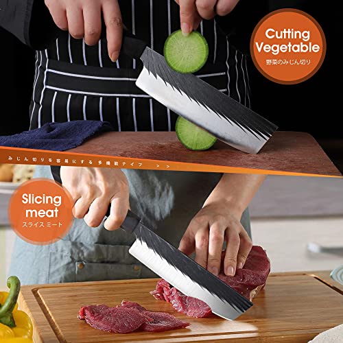Rococo Japanese Nakiri Chef Knife Hand Forged Meat Cleaver Sharp High Carbon Steel Professional Vegetable Cleaver For Home Kitchen Bbq 7.4" #TOP1