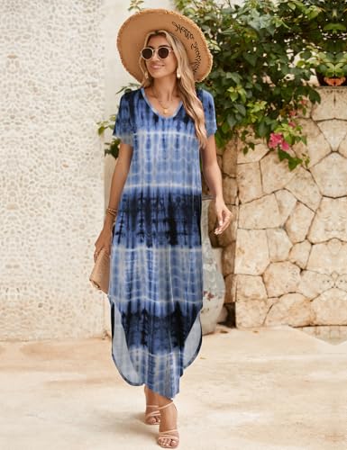 Image of JollieLovin Womens Plus Size Casual Summer Maxi Long Dress Short Sleeve T-Shirt Loose Sun Dress(L-5X)