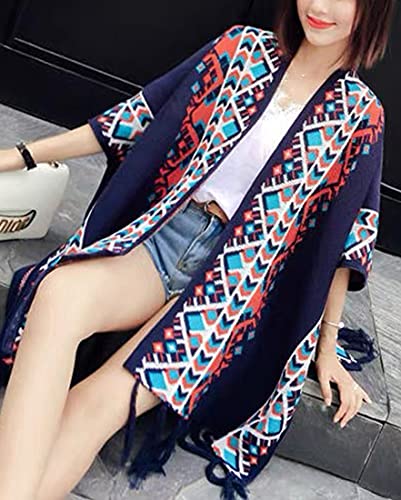 Bonnorth Women's Shawl Vintage Knit Poncho Capes With Tassel Blanket Wrap Ruana for Fall Winter4