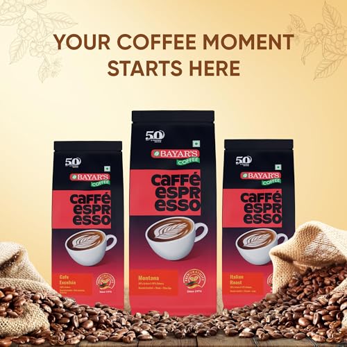 Image of Bayar's Coffee Caffe Espresso Montana Blend 100% Coffee Beans Bag 500g | Authentic Blend with 60% Arabica & 40% Robusta | Freshly Roasted for Rich Aroma & Taste | Ideal for French Press & Espresso